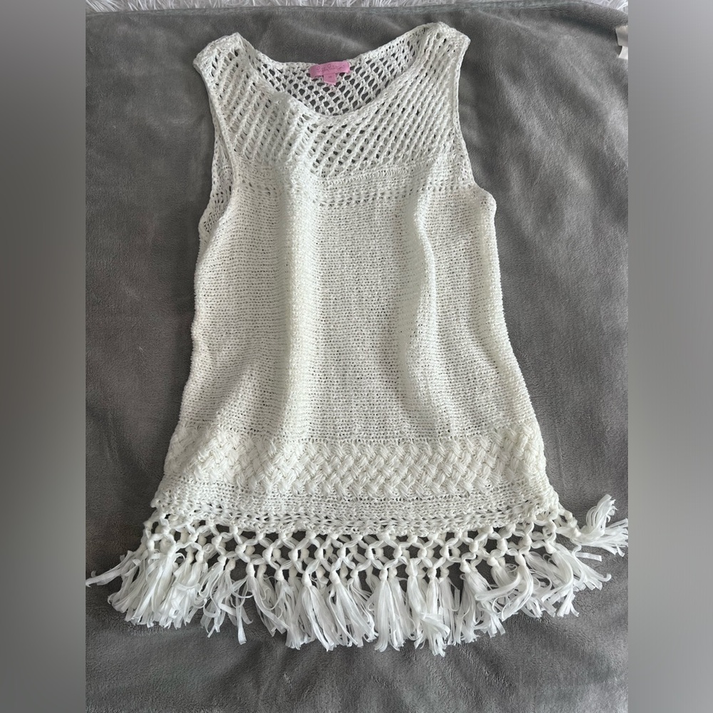 ❤️Lilly Pulitzer Open Knit Fringe Top EUC